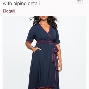 Eloquii wrap dress with piping detail. This dress has pockets!